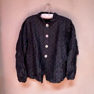 Spin Studio Womens Size Medium Button-Front Ruffle Collar 100% Silk Blouse Black